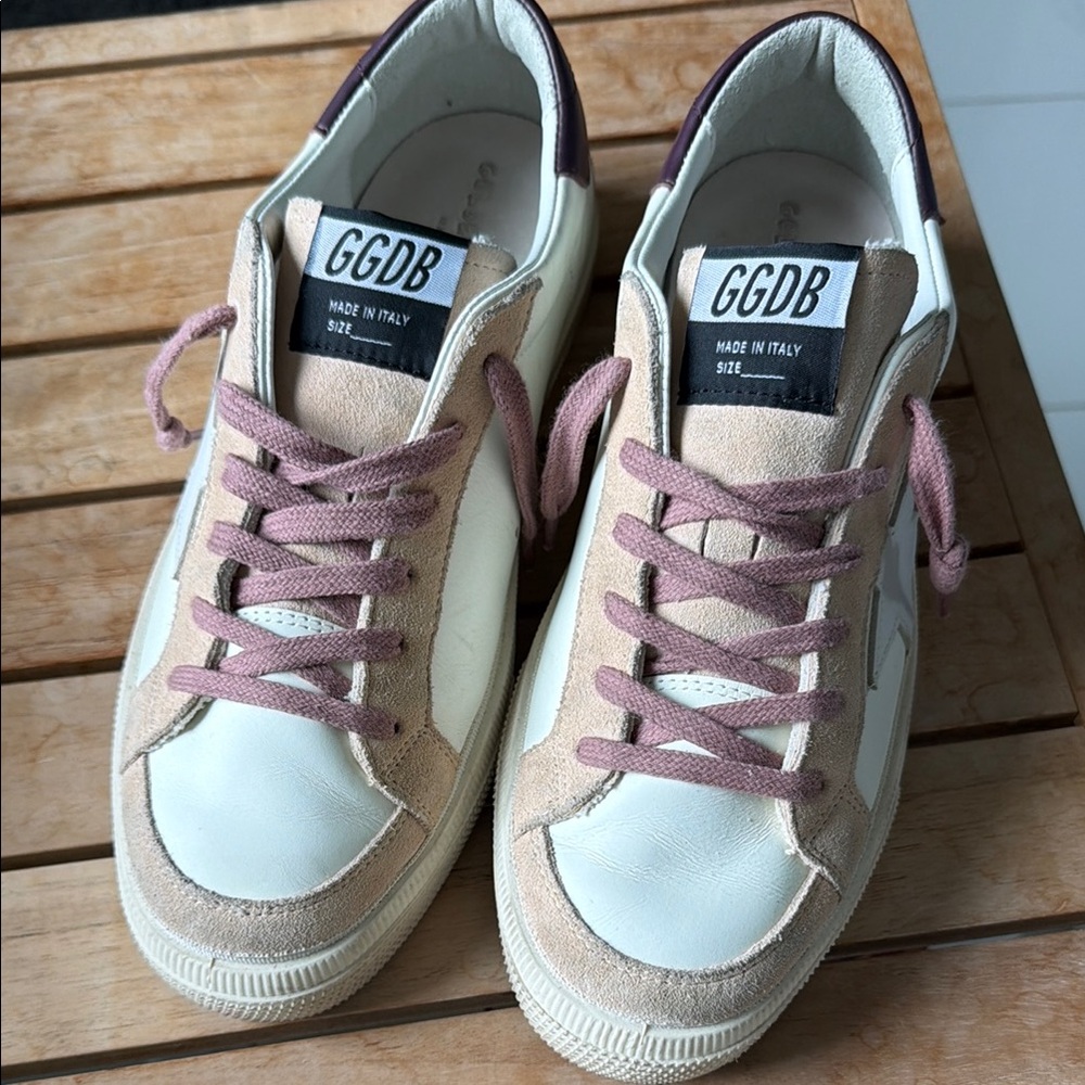 Golden Goose Women's White & Pink Lace-Up Leather Sneakers